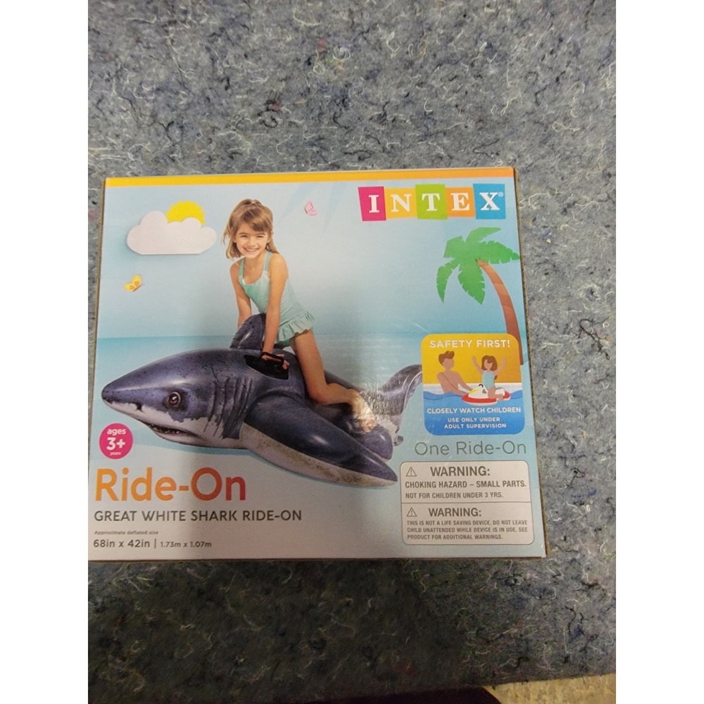 INTEX Inflatable Ride On GREAT WHITE SHARK Swimming Pool Float Toy 68" x 42" NEW - Picture 4 of 5